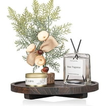 Round Decorative Tray Wood Bathroom Counter Organizer Farmhouse Kitchen Decor Wooden Riser for Soap Dish, Perfume, Candle, Sponge, 10" - Dark Brown