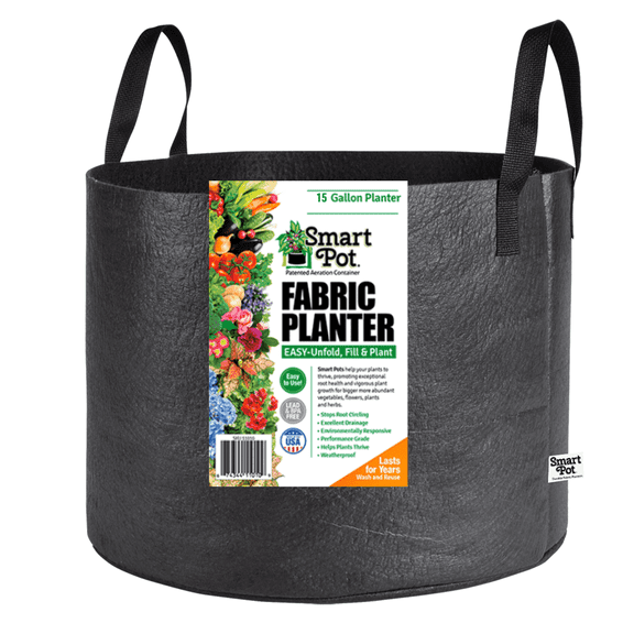 SMART POT 15 Gallon Fabric Grow Bag w/strap handles - Black