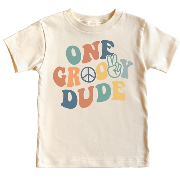 One Groovy Dude Peace Adorable 1st Birthday Shirt for Infant Baby Boys First Birthday Outfit Natural Shirt 12 Months