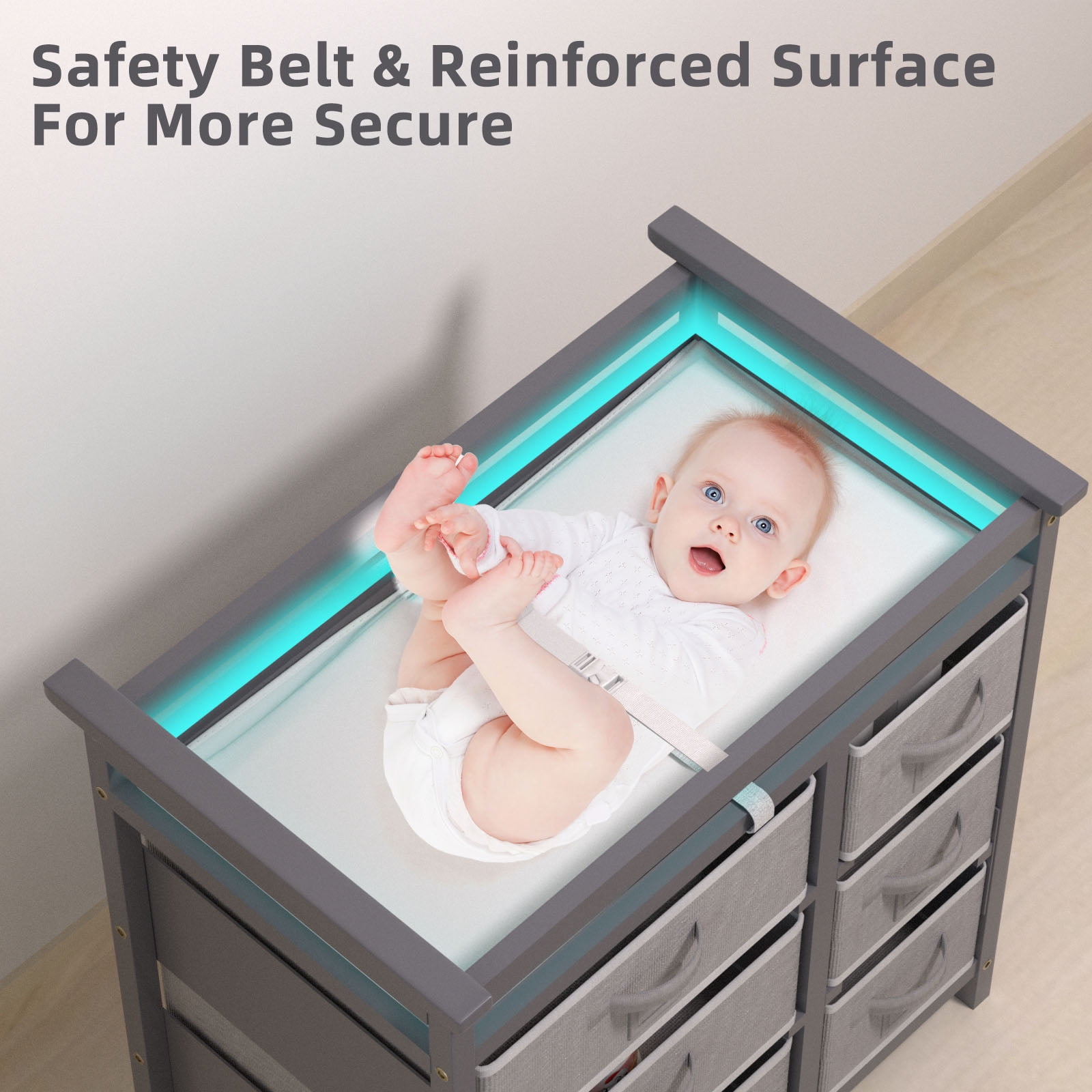 Glaf Baby Changing Table Dresser with 6 Storage Drawers and Pad, Diaper Changing Station Multifunctional Nursery Changing Table for Newborn Baby and Infant