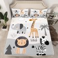 thumbnail image 2 of Homewish Zoo Animal Child Twin Sheet Sets, Cartoon Lion Zebra Giraffe Twin Fitted Sheet, Kawaii Jungle Wildlife Flat Sheet, Luxury Bedroom Decor, 3 Pieces, 2 of 7
