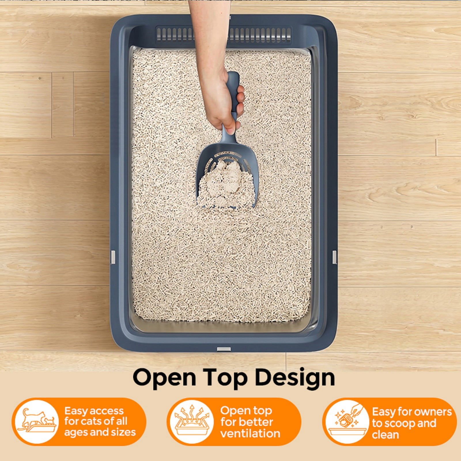Stainless Steel Litter Box, High Sided Cat Litter Box, Metal Litter Pan with Lid, Extra Large Litter Box with Scoop, Dark Gray