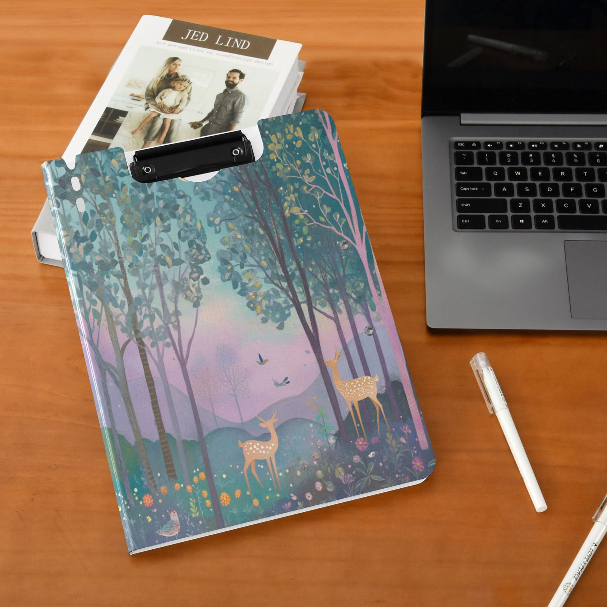 FORMRS A4 Clipboard Folder with Pen Holder Horizontal Foldable School Office Binder, Purple Forest Scene