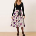 thumbnail image 2 of Valentine Dress for Women 1950S Retro Long Sleeve V-Neck Cocktail Dresses with Belt Love Heart Printing A-Line Dress Khaki M, 2 of 5