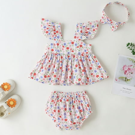 

Cathalem 12-18 Month Girl Clothes Floral Clothes Shorts Baby Set Tops Hairband Girls Ruched Outfits Girls Gift Set Childrenscostume Multicolor 3-6 Months