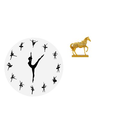 QSTDGVPW Ballet Dancer Wall Clock with Graceful Horse Sculpture Silent Decorative Timepiece for Elegant Home and Office Artistic Decor