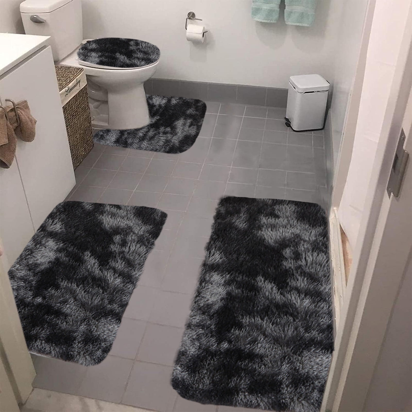 BVXEEP Bath Mat, Bathroom Rug, Mixed Colors Bath Mats 4 Set Bathroom Rugs for 4 Pcs Toilet Mats Universal Soft Comfortable Water Absorption Non-Slip Thick Machine Washable Easy Dry Dark Color