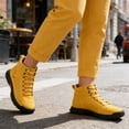 thumbnail image 4 of Sewkxo Men's Casual Leather Fashion Sneakers Ankle Boots Handmade Lightweight Loafers Mid Top Walking Driving Shoes,Yellow 36, 4 of 7