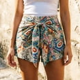 thumbnail image 2 of Gyujnb Women's Boho Printed Shorts, Front Tie Knot High Waist Casual Summer Beach Shorts,Green, 2 of 5