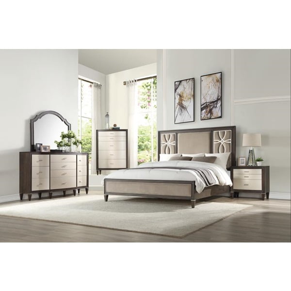 4pc Transitional Bedroom Furniture Set Queen Size Bed Floral Motif Headboard Walmart Com Walmart Com