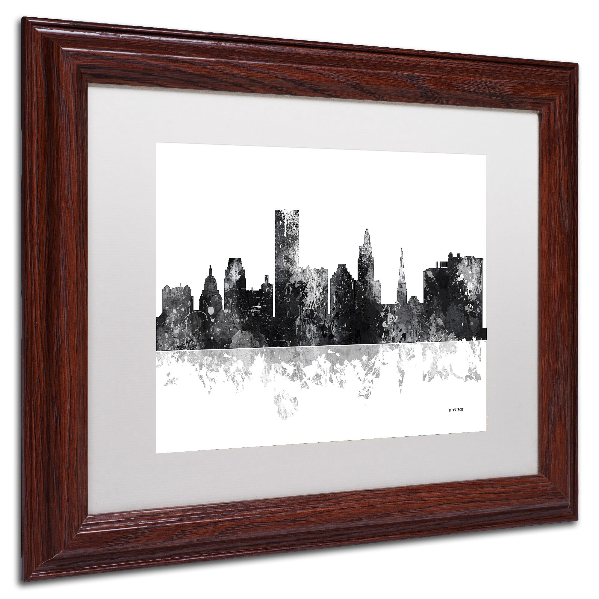 Trademark Fine Art "Providence RI Skyline BG-1" Canvas Art by Marlene Watson, White Matte, Wood Frame