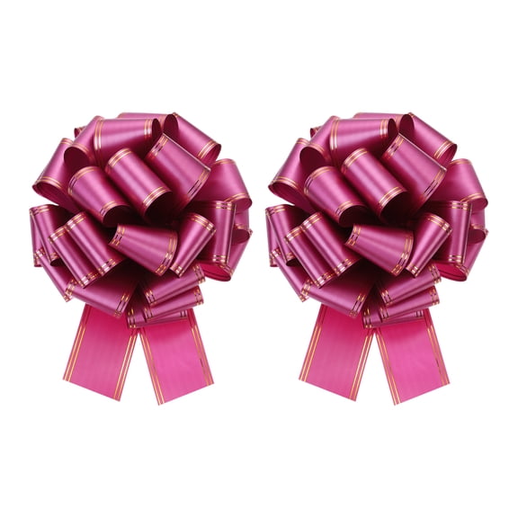 2 Pcs 10 Inch Giant Large Pull Bow Big Metallic Car Bows Ribbon with Gold Edge for Wedding Presents Gift Wrapping Christmas, Wine Red