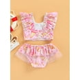 thumbnail image 4 of Gzhioc Kids Girls Fashion Casual Swimsuit, Sleeveless Backless Printed Ruffled Tops+Mesh Patchwork Panties, 4 of 8