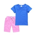 thumbnail image 2 of yuCgh Girls' 2-Piece Set Color Tee & Shorts Outfit, Summer Casual Playwear, Breathable Cotton Short Sleeve Top and Elastic Waist Shorts, Perfect for Outdoor Activities,Blue 160, 2 of 3