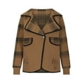 thumbnail image 5 of Women's Warm Plaid Jacket Khaki Knitted Cardigan Casual Long Sleeved Coat L, 5 of 9