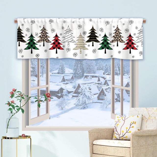 Christmas Decor Curtain Christmas Snowman Curtain Kitchen Rod Pocket White Snowflake Window Curtain Short Topper Curtains For Winter Holiday Christmas Decorations Polyester curtains