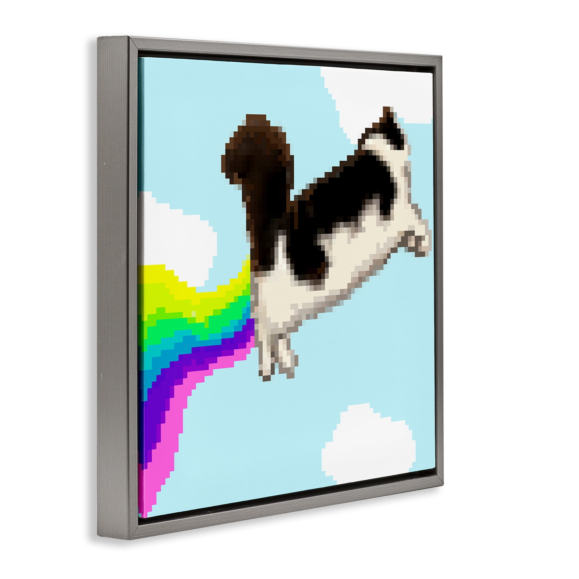 Stupell Industries Whimsical Cat Flying Animals Painting Gray Floater Framed Canvas Art Print Wall Art, 25 x 25