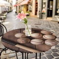 thumbnail image 4 of Baseball Fitted Tablecloth with Elastic Edged, Round Table Cloth for Dining Table, Farmhouse Retro Sport Theme Brown Wooden Grain Waterproof Oil Proof Table Cover for Indoor Outdoor 55"-60", 4 of 8