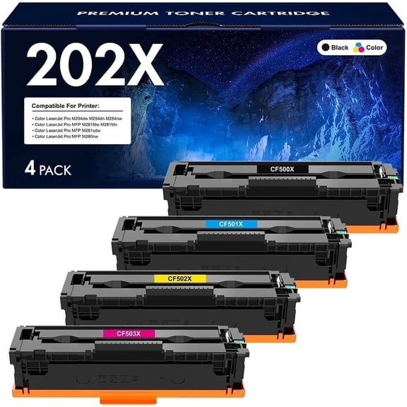 Vipink Compatible for HP 202X CF500X 202A CF500A Toner Cartridge Color LaserJet Pro MFP M281fdw M281cdw M254dw M254nw M254dn M281fdn Printer Ink 4-Pack