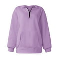 thumbnail image 5 of Fiaer,Women's Quarter Zip Oversized Sweatshirts,Loose Fit Casual Trendy Long Sleeve V Neck Solid Lapel Collared Warm Pullover for Women,Women Tops with Pocket Purple XL, 5 of 6