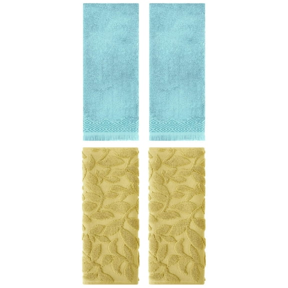 Unique Bargains 4 Pcs Absorbent Soft Boho Hand Towel Yellow/Blue 14" x 30"/13" x 29"
