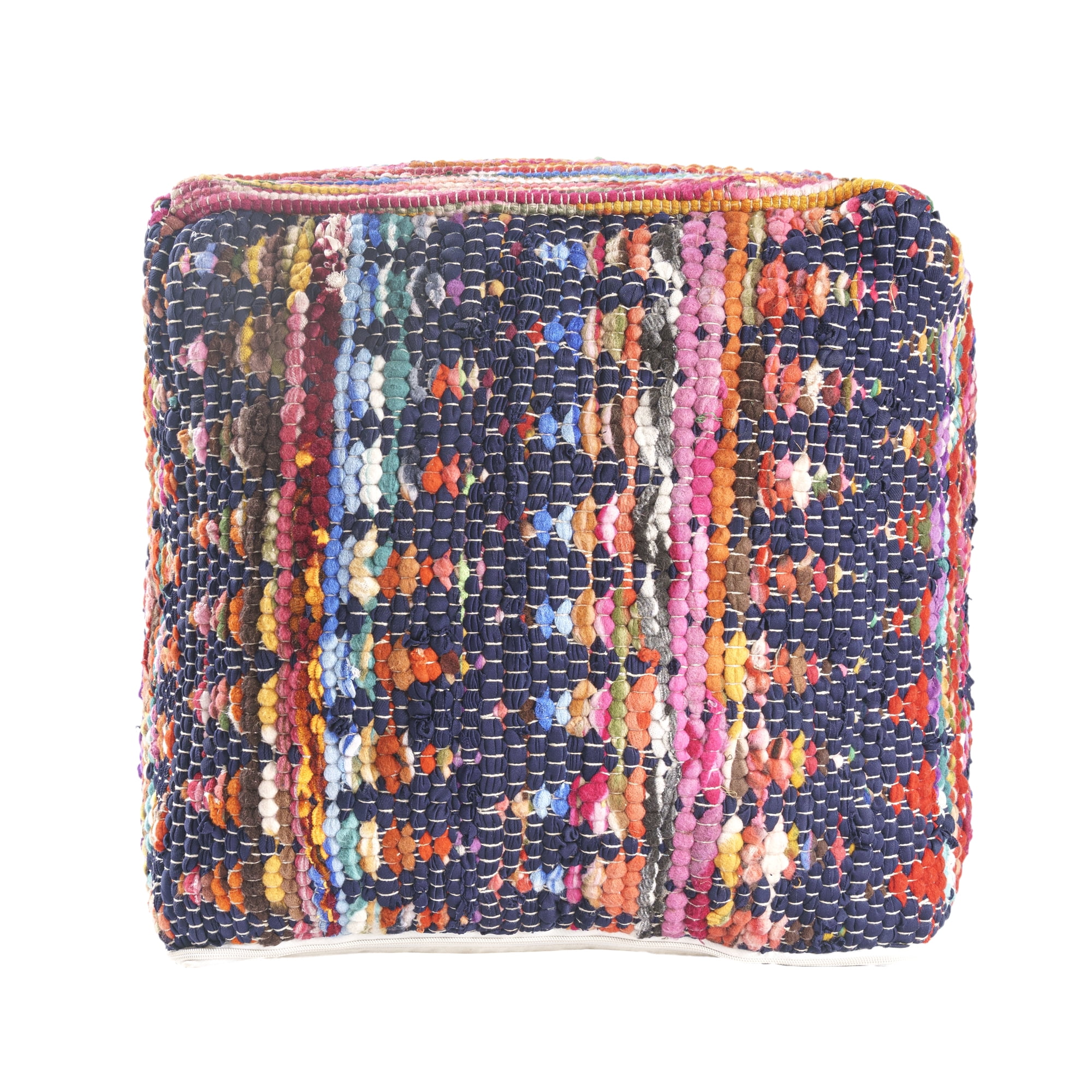 Ox Bay Dixon Chindi Striped Medium Square Indoor Pouf Ottoman, 18" H x 18" W
