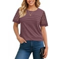 thumbnail image 3 of UVN Blouses for Women Lace Short Sleeve Shirts Summer Casual Dressy Crewneck Pleated Tunic Tops, 3 of 9