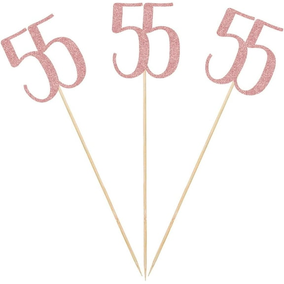 Rose Gold 55th Glitter Birthday Centerpiece Sticks, 12-Pack Number 55 Table Topper Anniversary Party Decorations