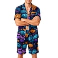 thumbnail image 2 of Pumpkin Pajamas Men Matching Halloween Pajamas Halloween Pjs Halloween Pajamas Men Cute Halloween Pajamas for Men Men 2 Piece Halloween Pajamas Outfits Pumpkin Print Short Sleeve, Green, 2XL, 2 of 4