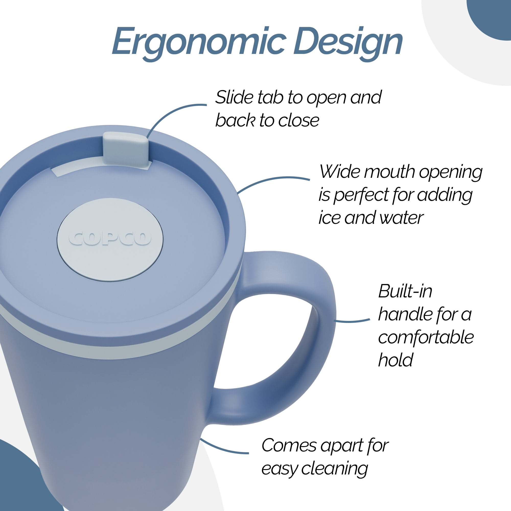 Copco Cone Travel Coffee Mug, 16 oz (Set of 4) - Insulated Drinkware with Spill-Proof Lid and Handle, Microwave & Dishwasher Safe - BPA-Free, Compact for Desk & Cup Holder Friendly (Assorted Colors)