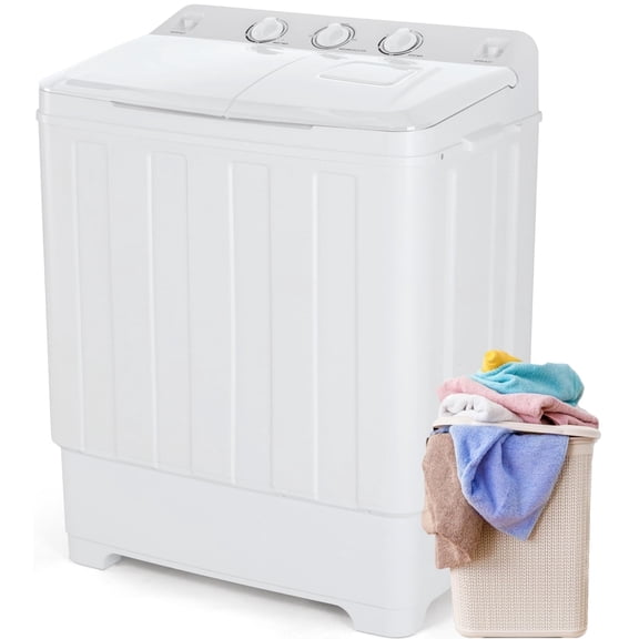 Adnoom 30lbs Capacity Portable Mini Twin Tub Washing Machine, Built-in Pump Drain, Washer & Spinner for Camping, Apartments, Dorms, College Rooms