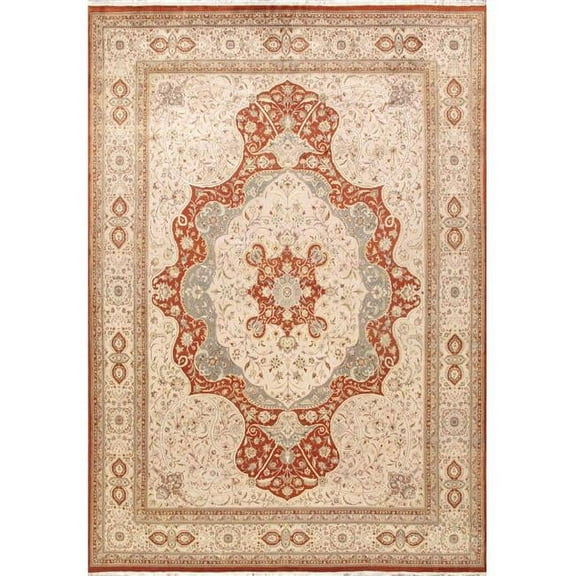 9 ft. 11 in. x 14 ft. Tabriz Hand-Knotted Silk & Wool Area Rug