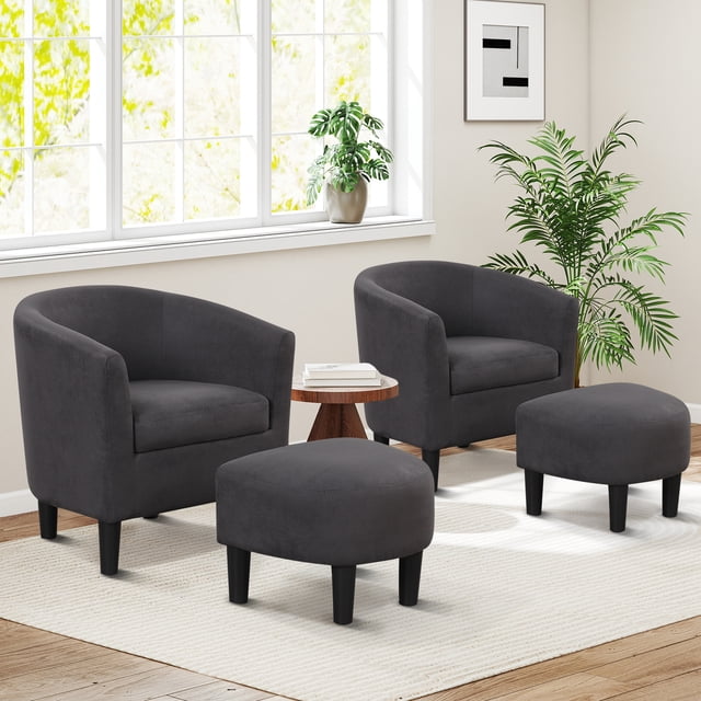 Bonzy Home Fauteuil d'Appoint avec Ottoman, Ensemble de 2, Gris Foncé