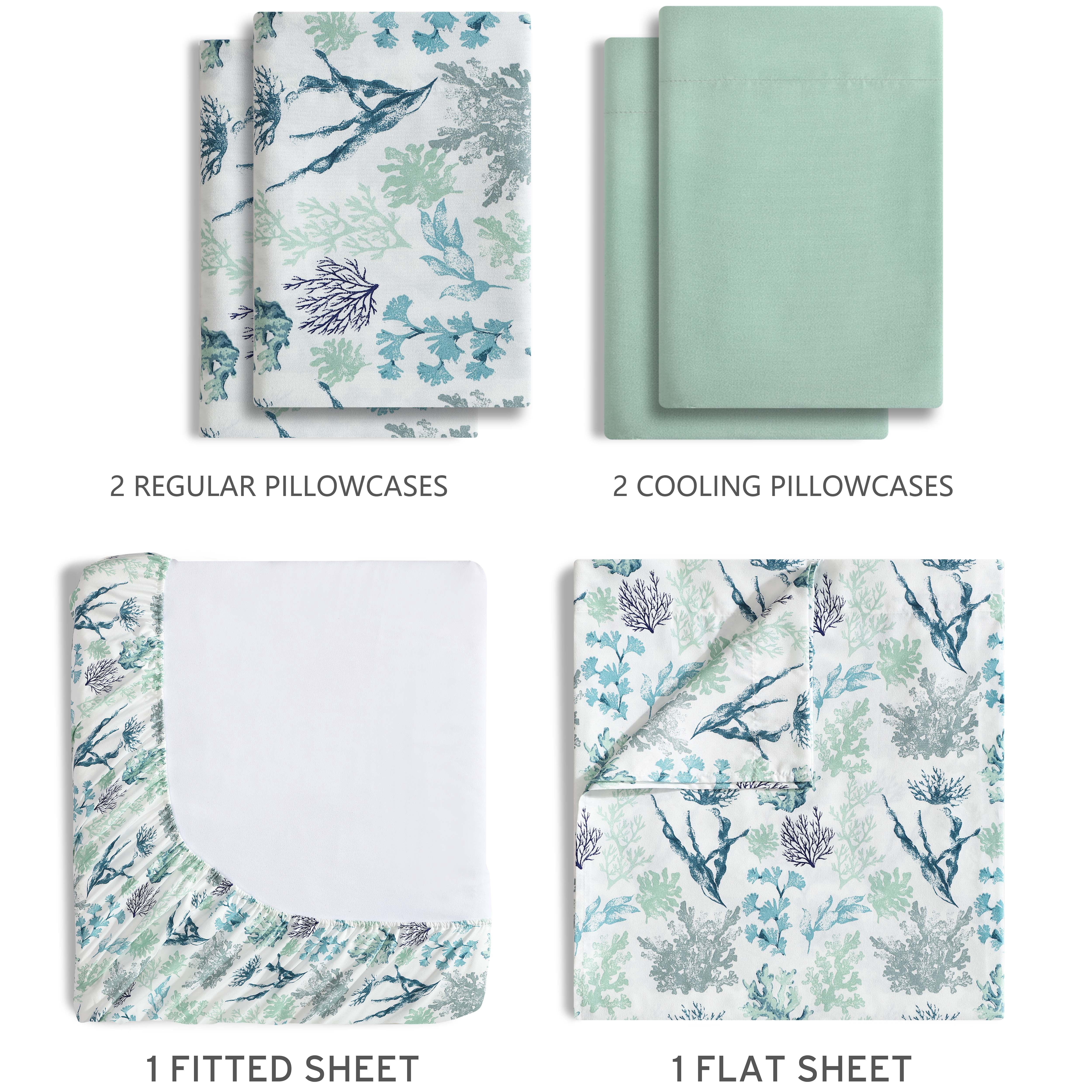 Caribbean Joe, Cooling 6PC Sheet Set, King, Ariel Coral