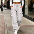 thumbnail image 5 of Axiiglly Cargo Pants for Women, Casual Drawstring Elastic Waist Silver Work Pants with Multi Pockets, Baggy Stretchy Straight Leg Hiking Streetwear, XXS-2XL, 5 of 9