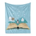 thumbnail image 1 of North Pole Soft Flannel Fleece Blanket, Iglo Eskimo Polar Bear Penguin on a Book Fairytale Fiction Land, Cozy Plush for Indoor and Outdoor Use, 50" x 70", Pale Blue and Multicolor, by Ambesonne, 1 of 6