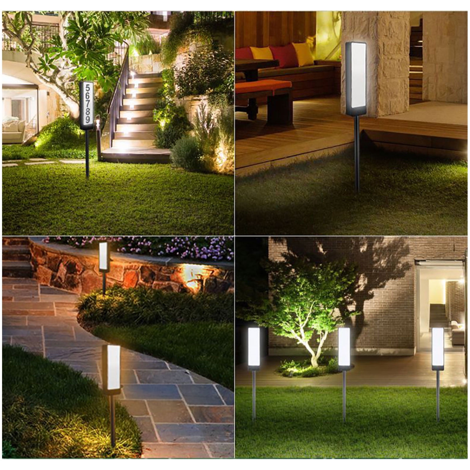 Solar Powered LED Address Sign with Ground Stake, Lighted House Numbers for Yard, Dual Color Warm/White, Automatic Dusk-to-Dawn Outdoor Street Number Plaque (IP44)