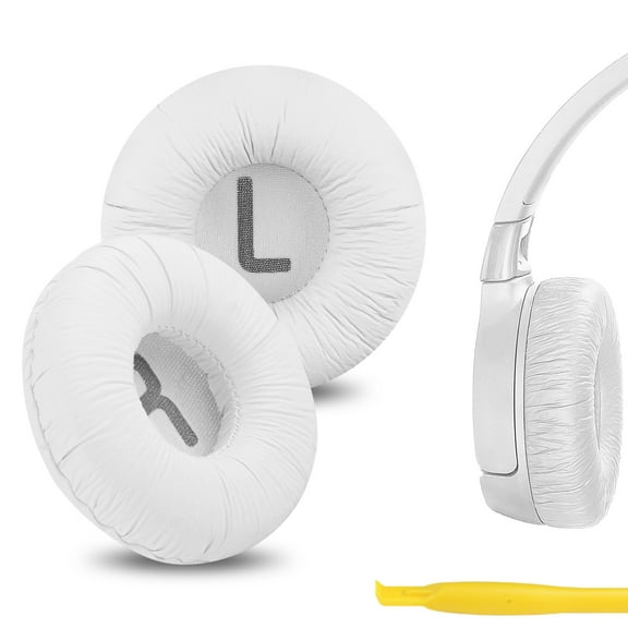 Geekria QuickFit Leatherette Replacement Ear Pads for JBL JR 300/ 300BT, T450BT, T500BT, Tune 500/ 500BT/ 510BT/ 520 Headphones, Ear Cushions (White)