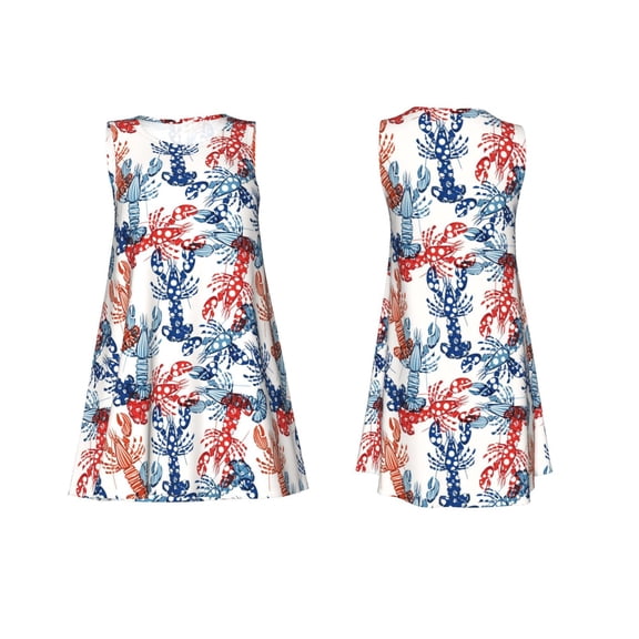 Horeoi Red Lobster Print Women's Sleeveless Dress Cotton-like Flared Hem Deep Side Pockets Above-Knee