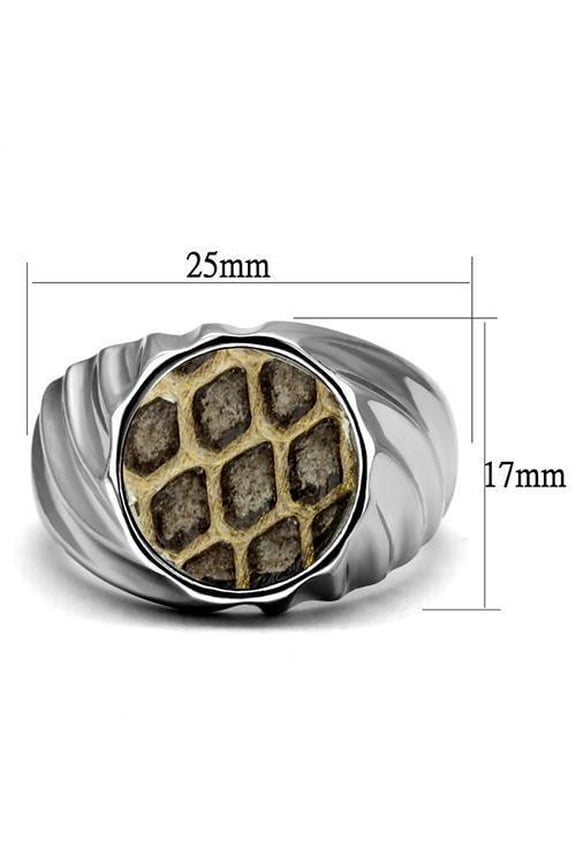 TK2859 - High polished (no plating) Stainless Steel Ring with Leather in Animal pattern
