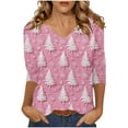 thumbnail image 2 of HOMBOM Womens Plus Size Shirts Fall Christmas Casual 3/4 Sleeve Pink V Neck Reindeer T Shirts for Female Xmas, 2 of 5