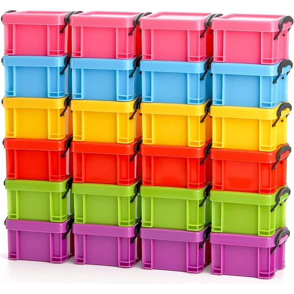 24 Pack 6 Colors Small Plastic Storage Container, Mini Plastic Latch Box with Lid Stackable Craft