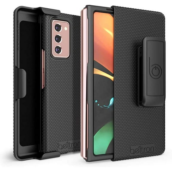 BELTRON Case with Clip for Galaxy Z Fold2 5G, Snap-On Protective Cover with Rotating Belt Holster Combo and Built in Kickstand for Samsung Galaxy Z Fold2 Phone SM-F916 - Black
