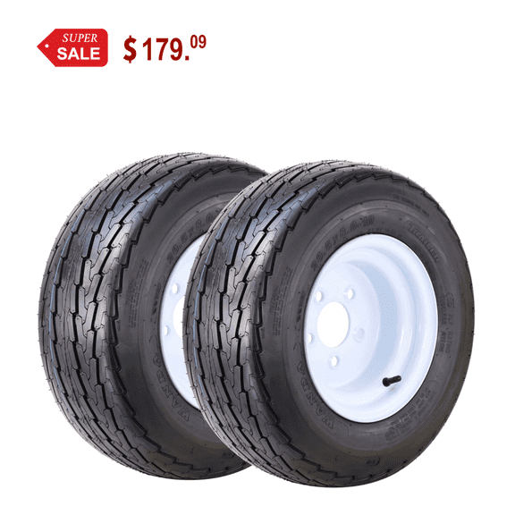 WANDA Trailer Tire Wheel Assembly 20.5x8-10 10-Ply E 95L w/ 5 Lugs on 4.5" PCD White Rim Installed ,SET 2