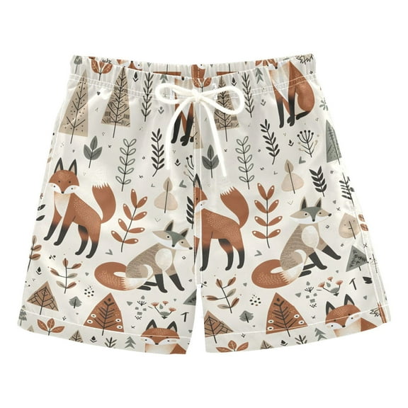 joogoo Boys Swim Trunks Foxes and Leaves Beach Board Shorts Drawstring Swimsuit S
