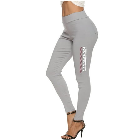 

SELONE Workout Leggings for Women High Waist High Rise Trendy Casual Printed Long Pant Ladies Fashion Solid Color Baseball Letter Leggings Trousers Pants for Everyday Wear Running Work Casual Gray XL