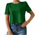 thumbnail image 1 of Timegard Womens Tops Crewneck Puff Short Sleeve Back Button Loose Cropped Casual Solid Color Tops Blouse, 1 of 7