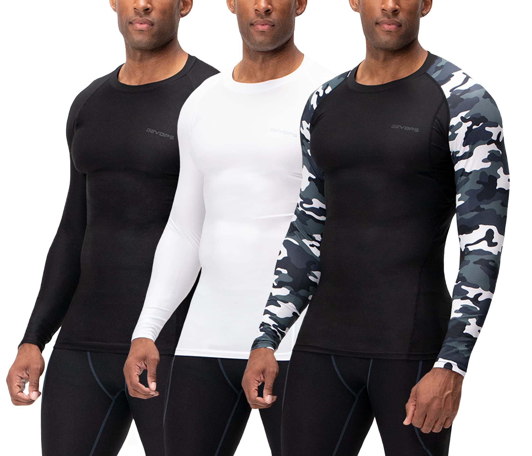 DEVOPS 3 Pack Men's Athletic Long Sleeve Compression Shirts (2XLarge