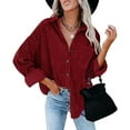 thumbnail image 5 of DondPO Long Sleeve Shirts for Women Flannel Shirt Women Womens Corduroy Button Down Shirt Oversized Blouses Tops Long Sleeve Casual Warm Jacket With Pockets Womens Tops Business Casual Tops Red L, 5 of 8