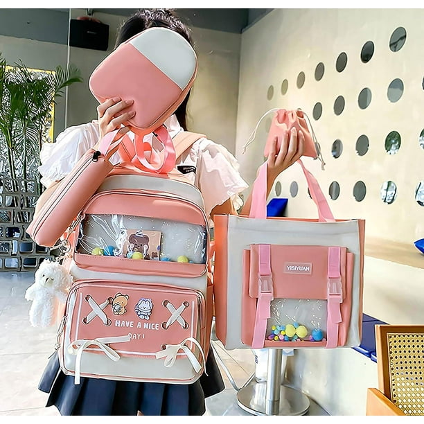 Conjunto de mochila Kawaii de 5 uds. Para ninas adolescentes bonitas mochilas escolares de 17 pulgadas con bolso de hombro caja de lapices bolso de